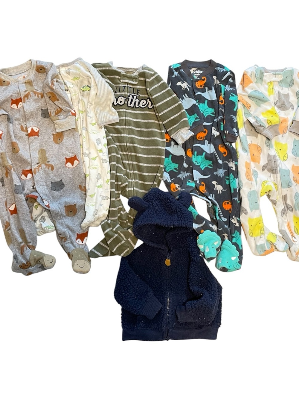 Mixed Baby Boy 3-6 M One-Piece Sleepers and Navy Hooded Jacket - Assorted Colors